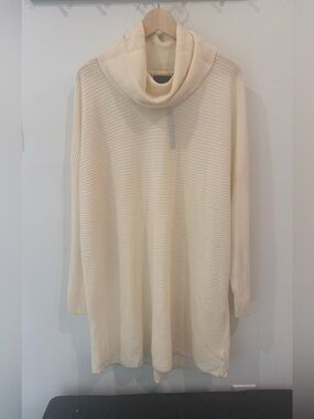 Adrienne Vittadini 100% Extra Fine Merino Wool Cowlneck Sweater 3X Cream NWT